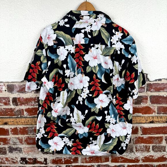 Vintage Malihini Shirt Sz XL Black Floral Hibiscus Short Sleeve Button Up Hawaii - Picture 5 of 5
